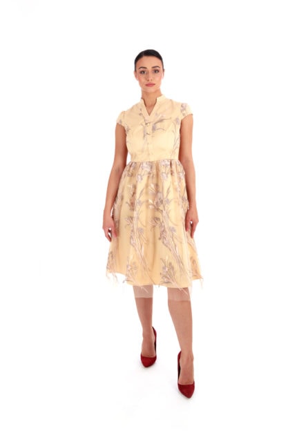 Isobel Lace Floral Collar Neck Midi Dress