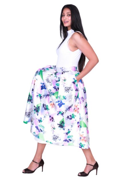 Tara Floral High Waisted Midi Skirt