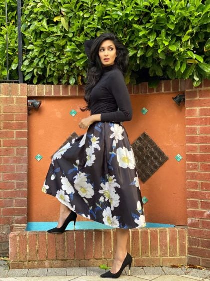 Saskia Floral High Waist Midi Skirt