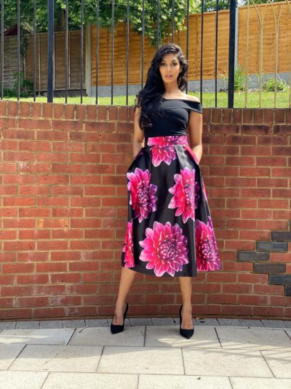 Chrissy Floral High Waist Midi Skirt