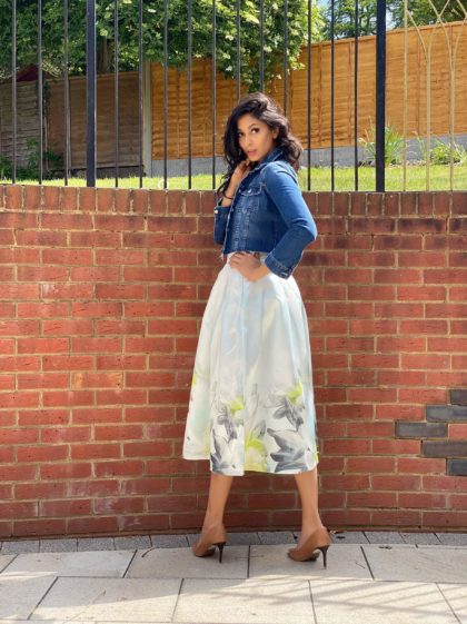Daisy Floral High Waist Midi Skirt