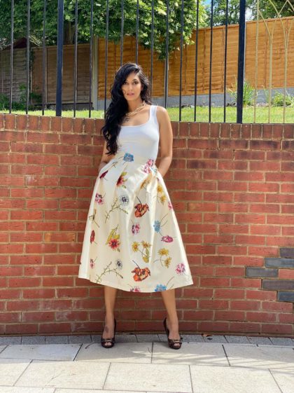 Daisy Floral High Waist Midi Skirt