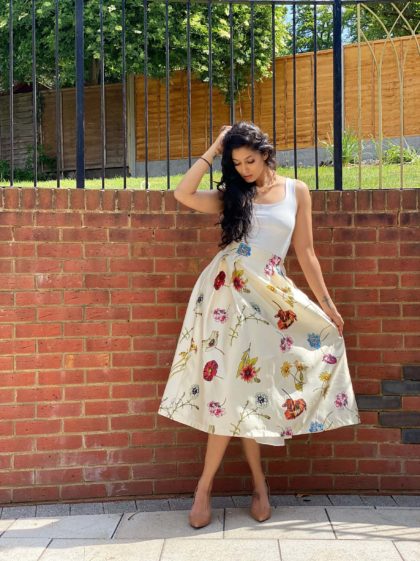 Daisy Floral High Waist Midi Skirt
