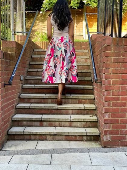 Rose Floral High Waisted Midi Skirt