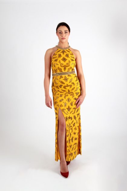 Zara Embellished Maxi Dress in Yellow