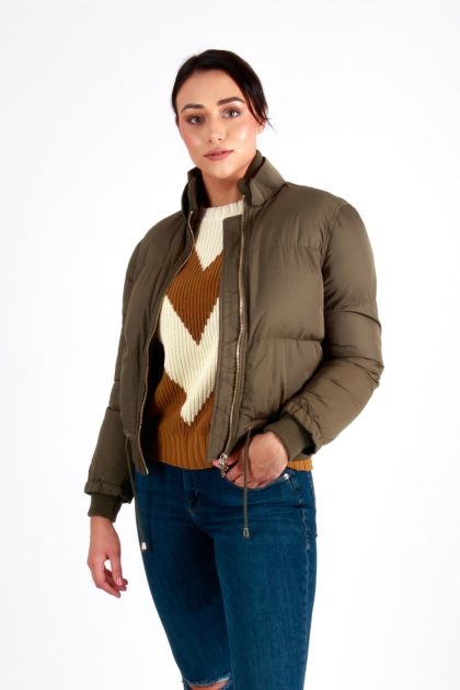 Nicole Puffer cropped length Jacket in Khaki